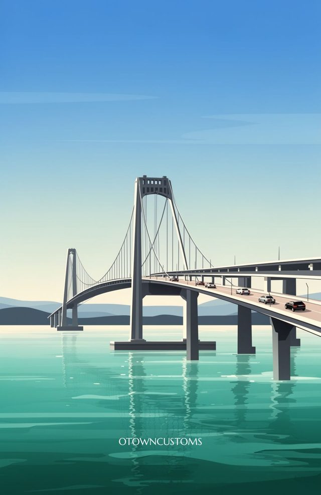 Flat Illustration Newport Bridge Landscape