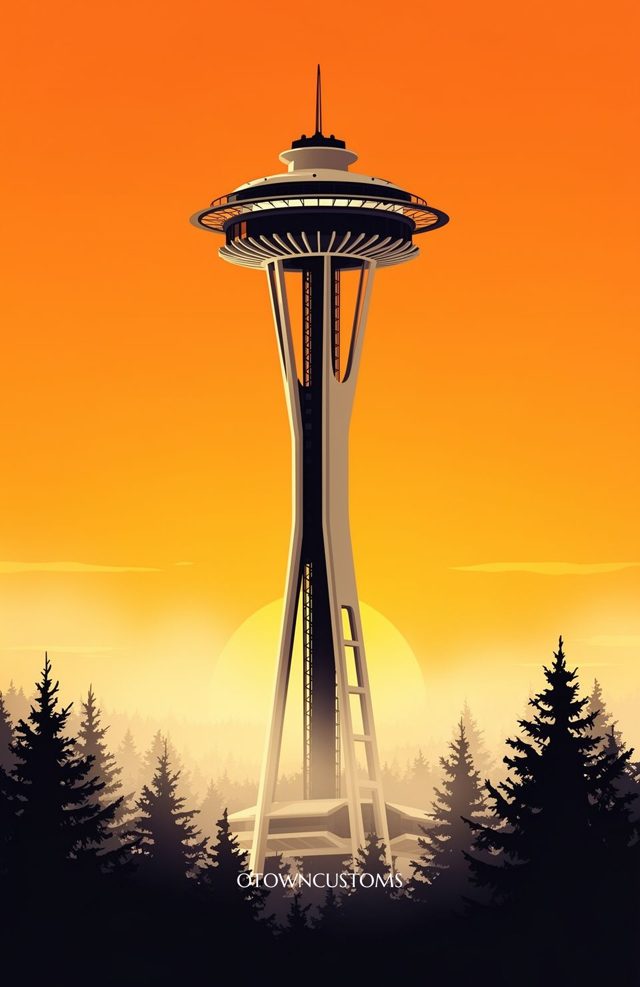 Stylized Space Needle Sunrise