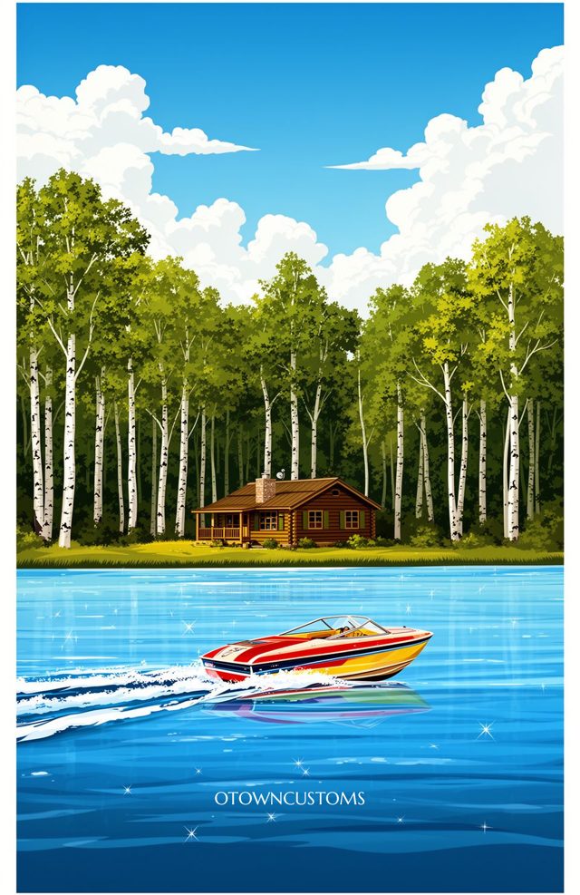 Wisconsin Lakeside Cabin Illustration