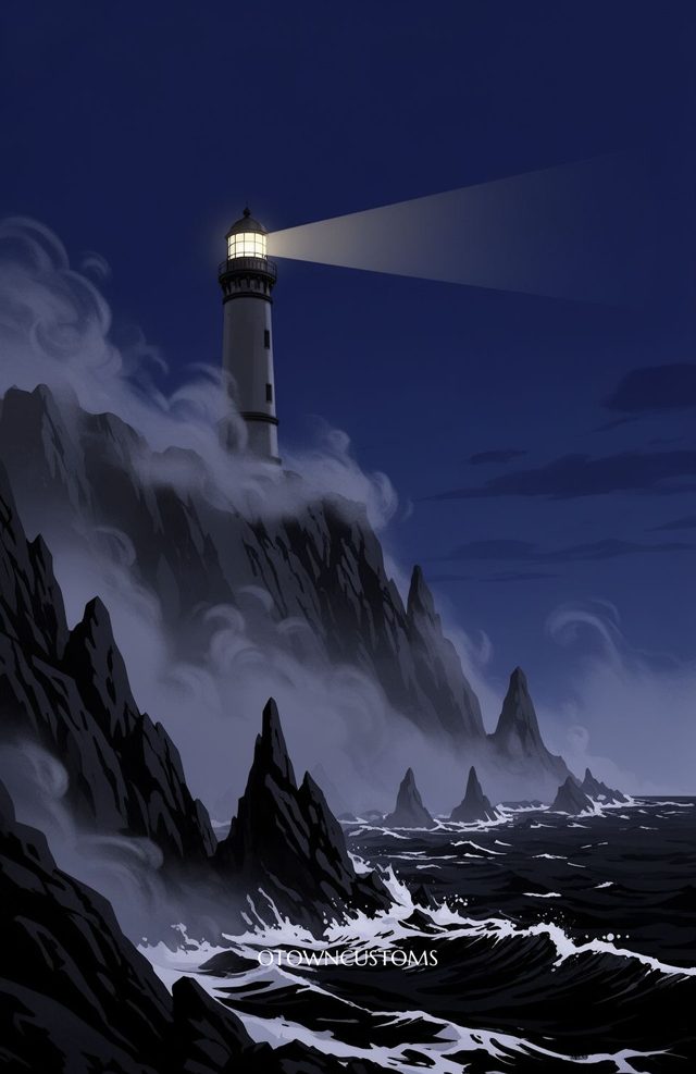 Beacon in Gloom Ocean Coastal Dramatic
