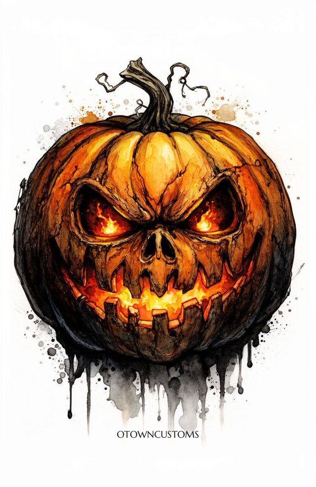 Gnarled Jack O Lantern Watercolor