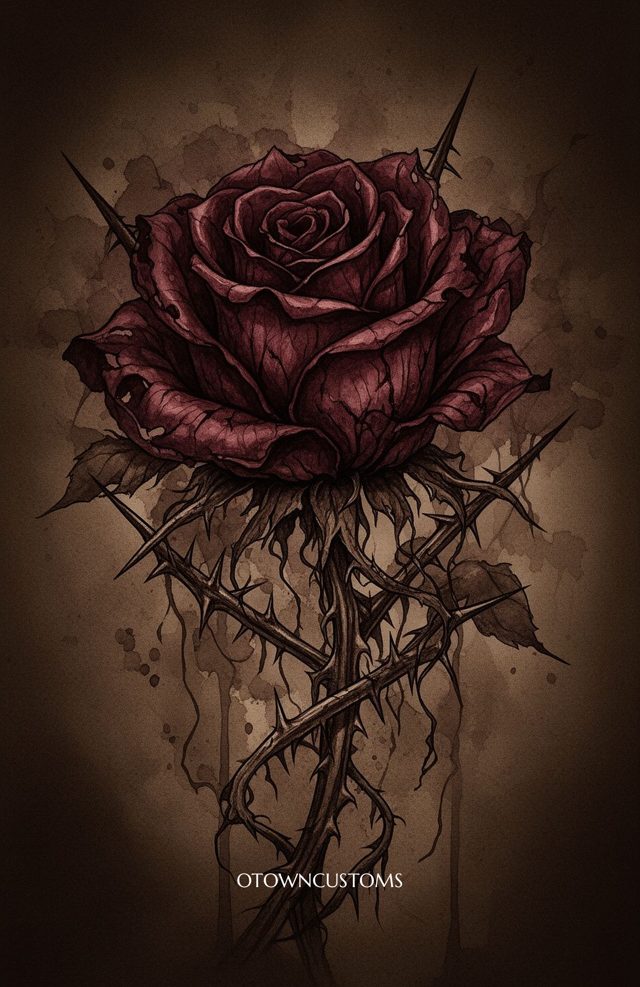 Thorns Embrace Dark Floral Watercolor