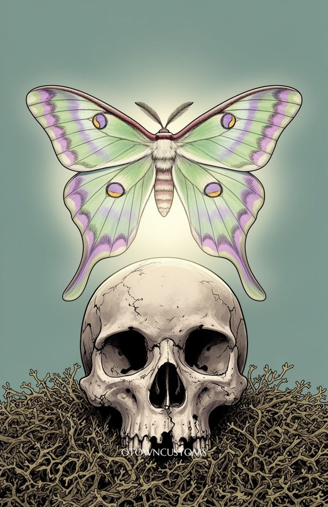 Gothic Moth Skull Illustration