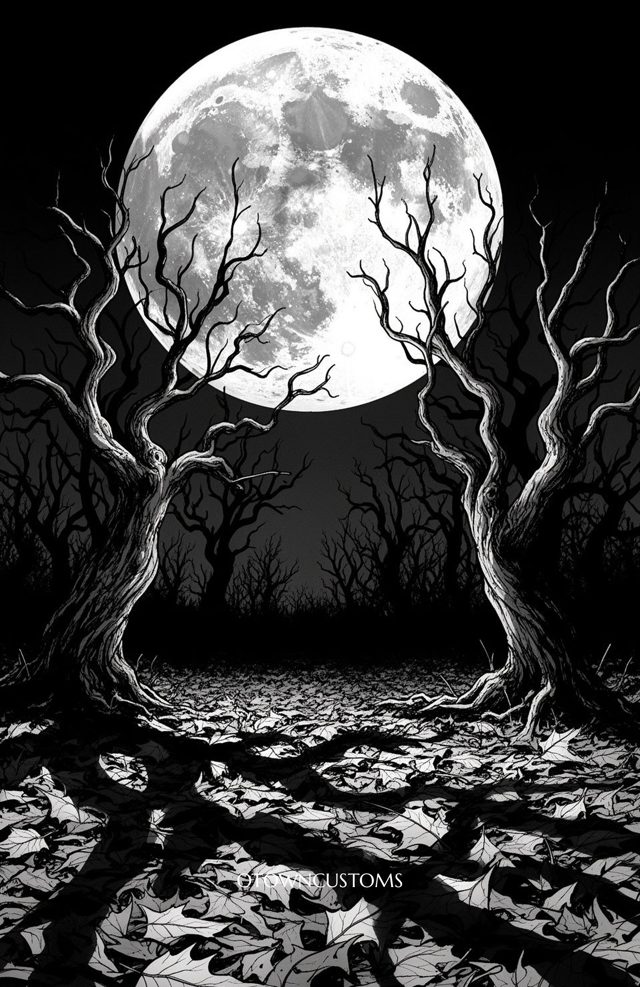Monochrome Spooky Moonlit Trees