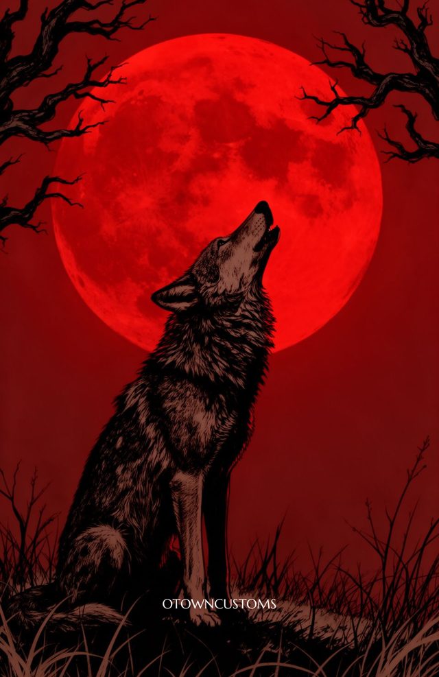 Crimson Lunar Wolf Moon Illustrative