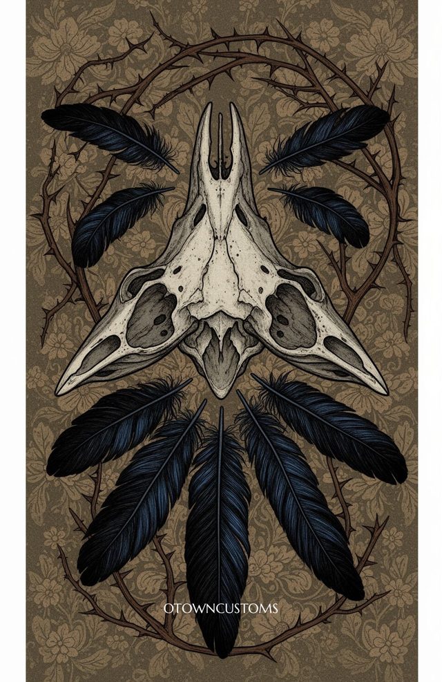 Macabre Botanical Carrion Feathered Bone