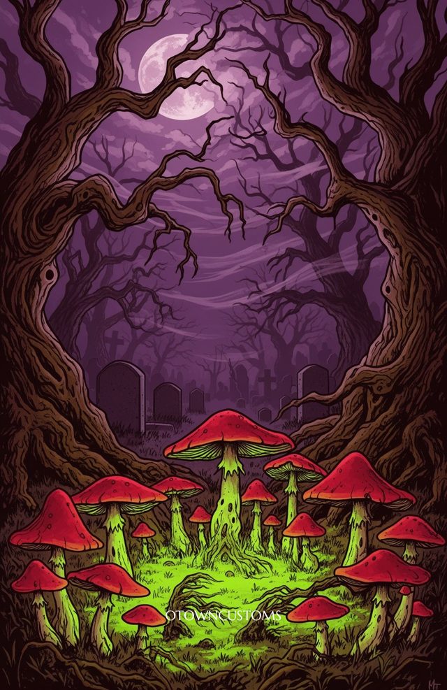 Dark Fantasy Toadstool Midnight Gathering