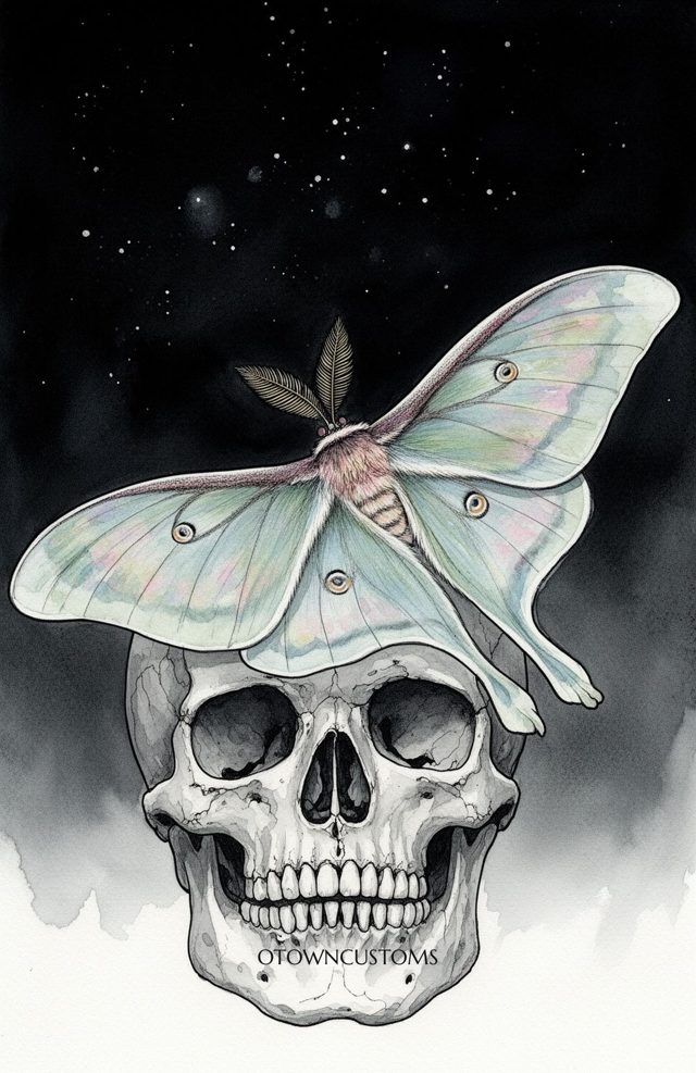 Detailed Watercolor Illustration Luminous Moth Bone Kingdom