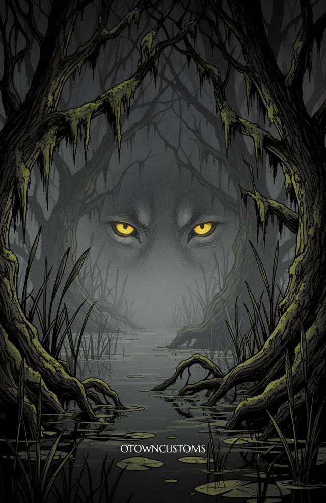 Ominous Swamp Monster Eyes Beneath Phantom Mire