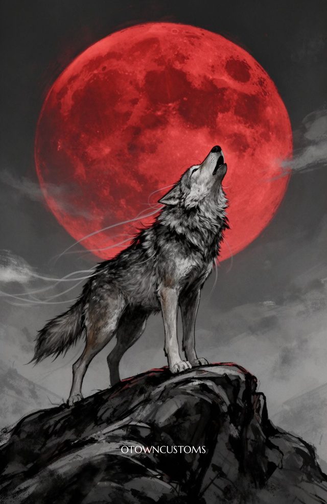 Dramatic Wolf Illustration Crimson Luna Lycanthrope Lament