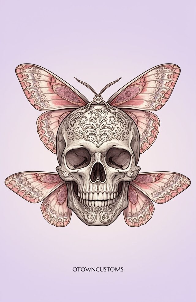 Ornate Skull Butterfly Memento Mori