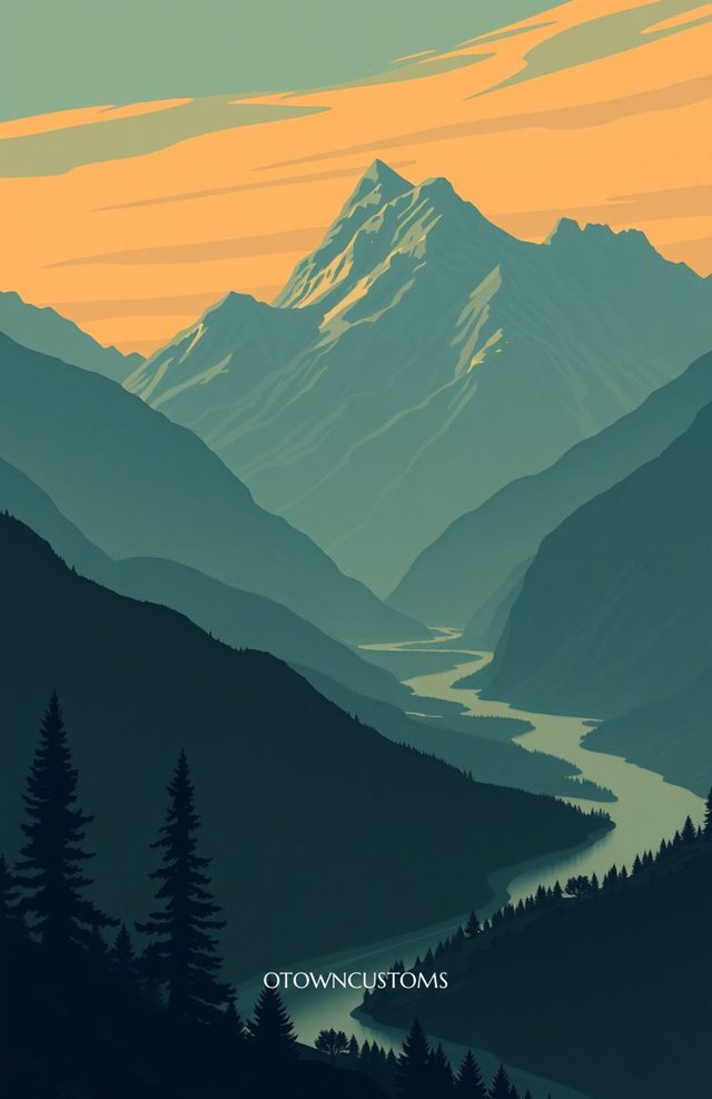 Stylized Mountain Vista Grand Teton Snake River
