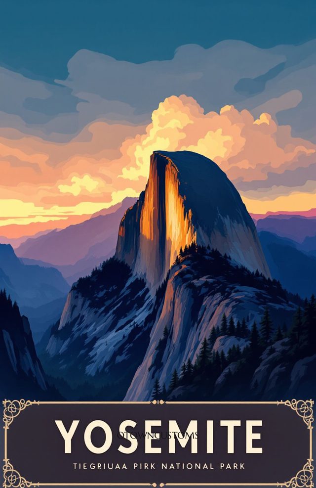 Vintage Travel Poster Glacier Point Sunset