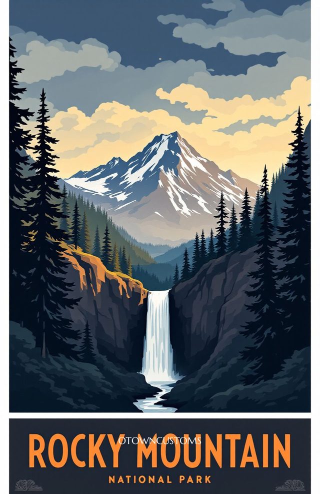 Vintage Travel Poster Alberta Falls Cascade