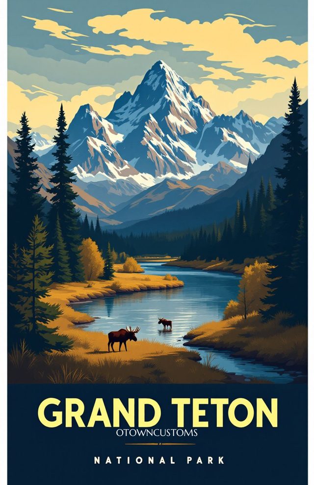 Vintage National Park Oxbow Bend Moose