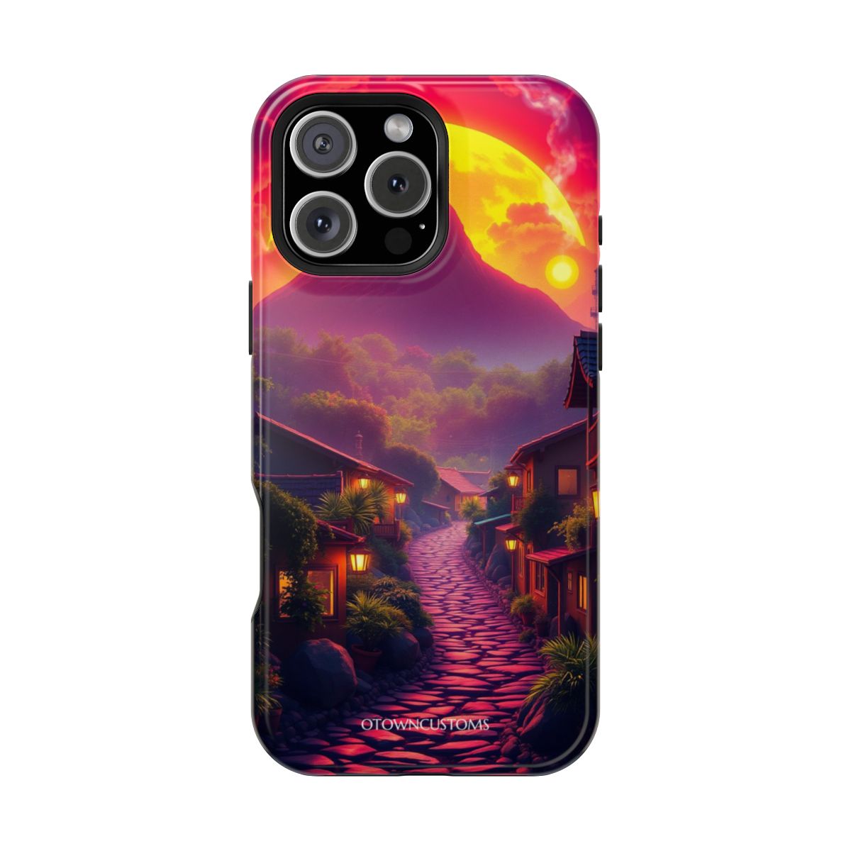 Vibrant Sunset Village Bright Vector