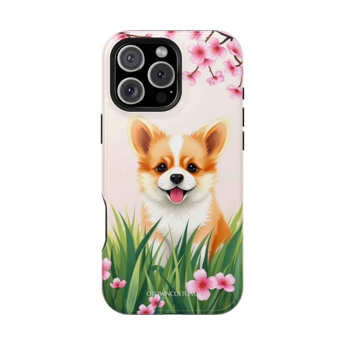 Corgi Puppy Playful Bloom Digital Illustration