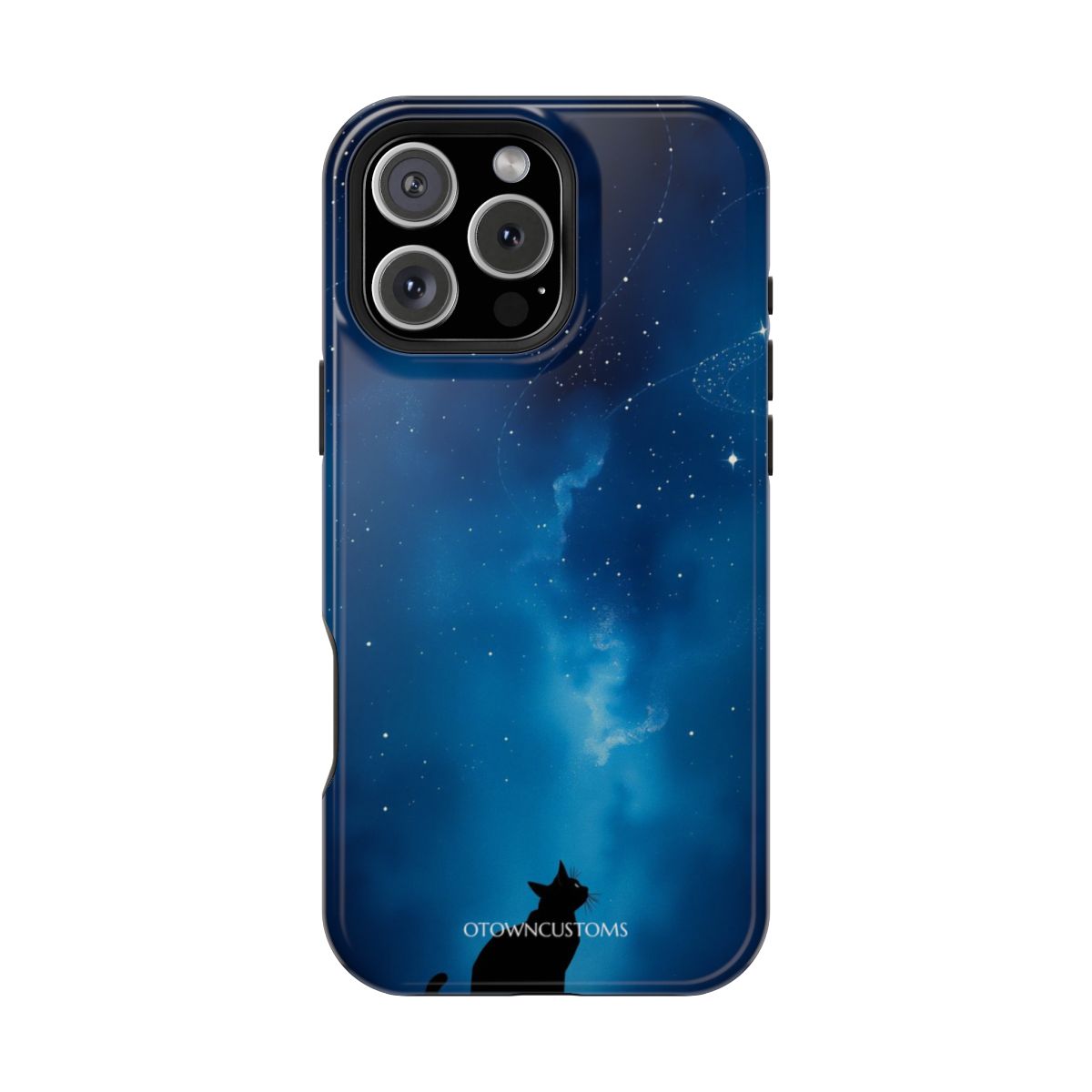Whimsical Cat Stargazing Silhouette Night Sky