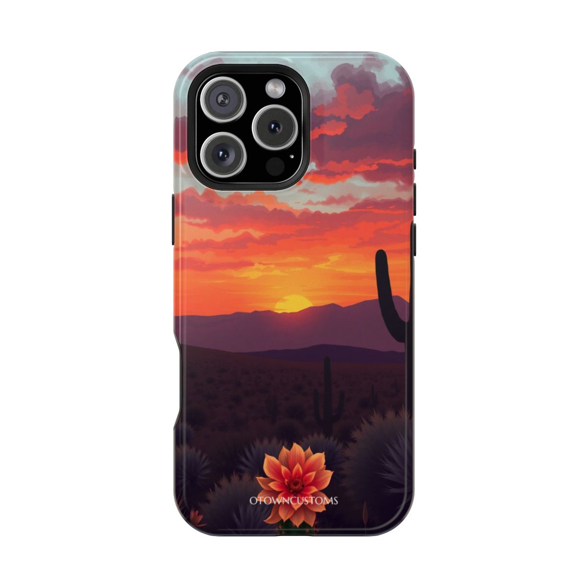 Cactus Bloom Desert Sunset Illustration