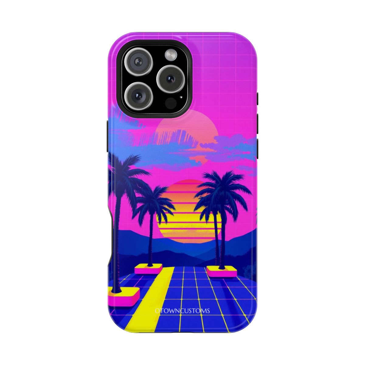 Vaporwave Retro Grid Phone Case Sunset Palm Trees For iPhone Samsung