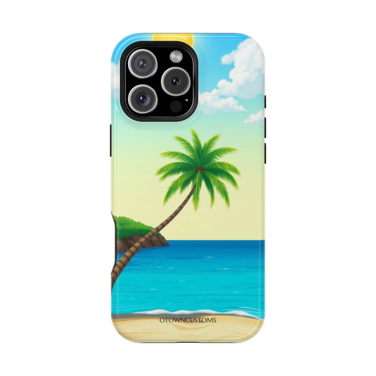 Cartoon Beach Scene Phone Case Tropical Paradise Cove