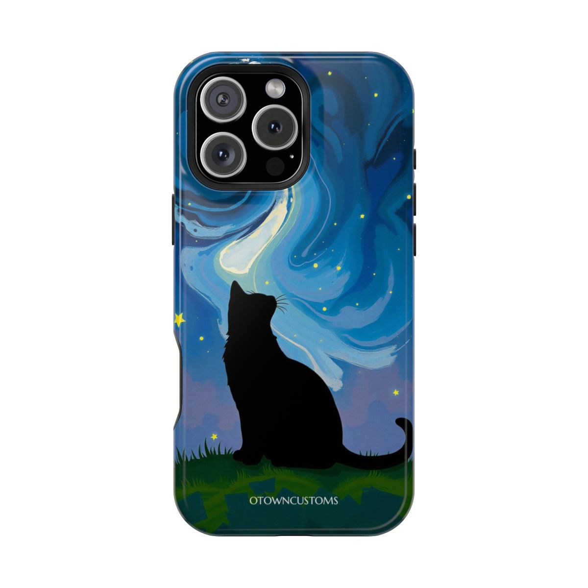 Painterly Silhouette Starry Night Cat