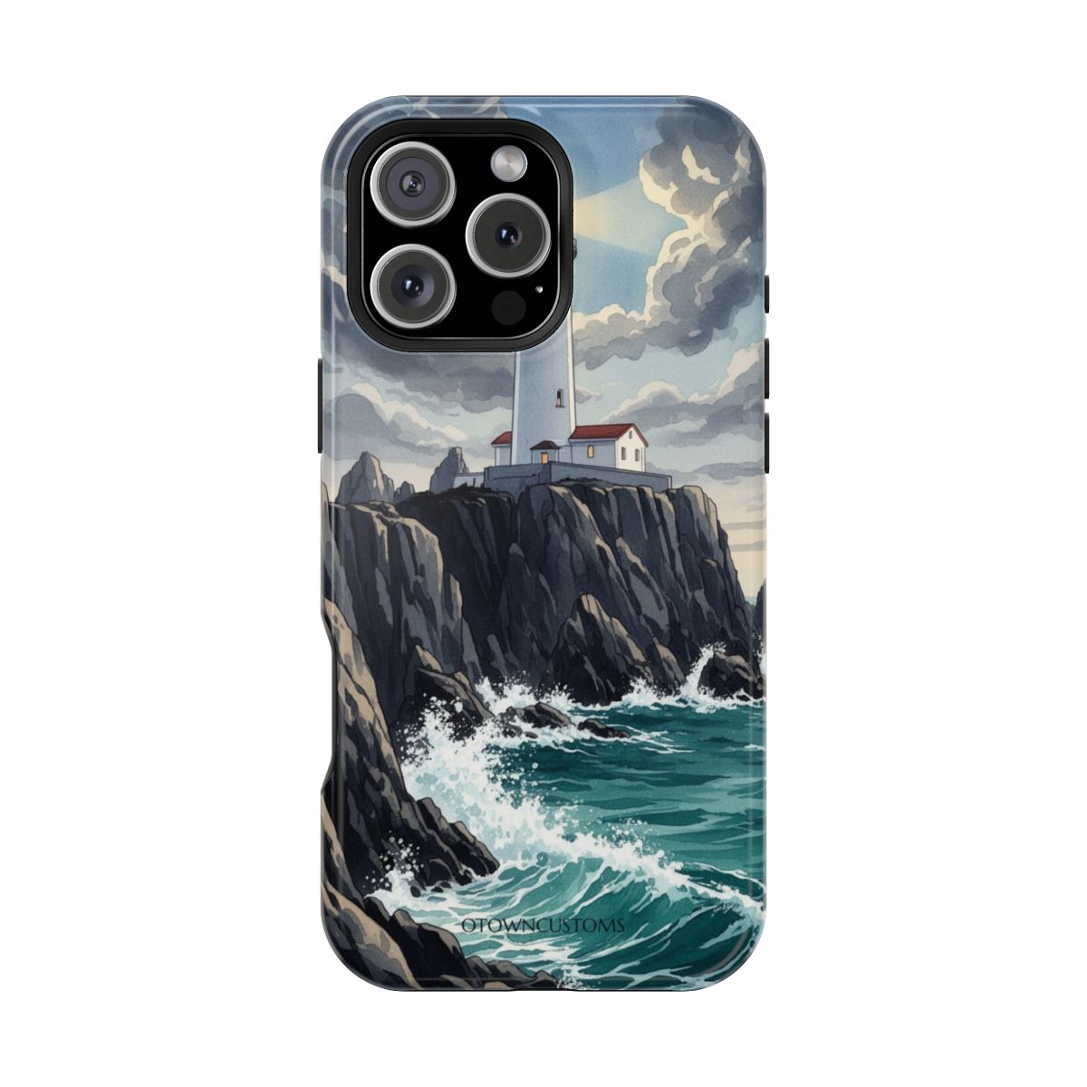 Watercolor Cliffside Beacon Lighthouse