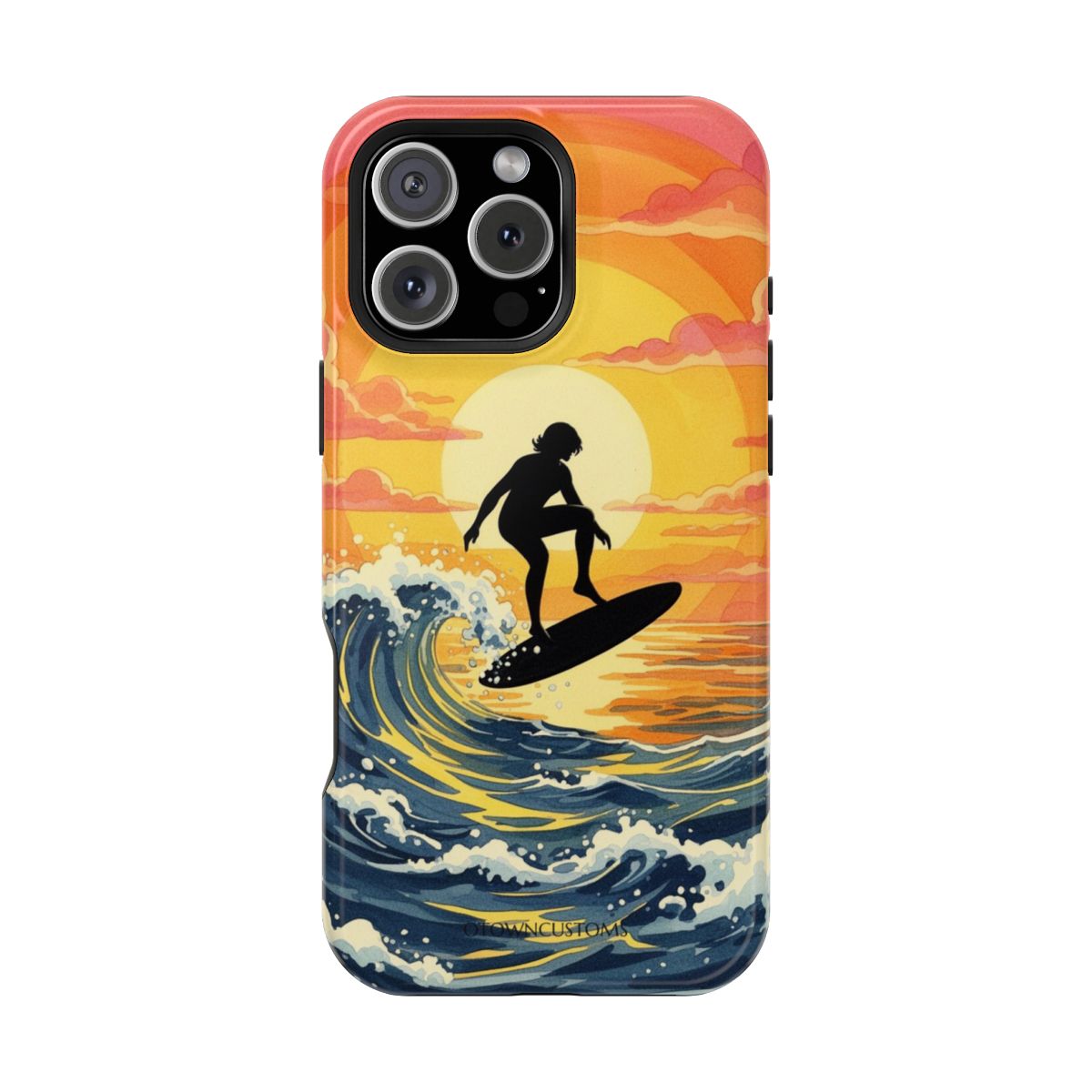 Watercolor Retro Sunset Surf Silhouette