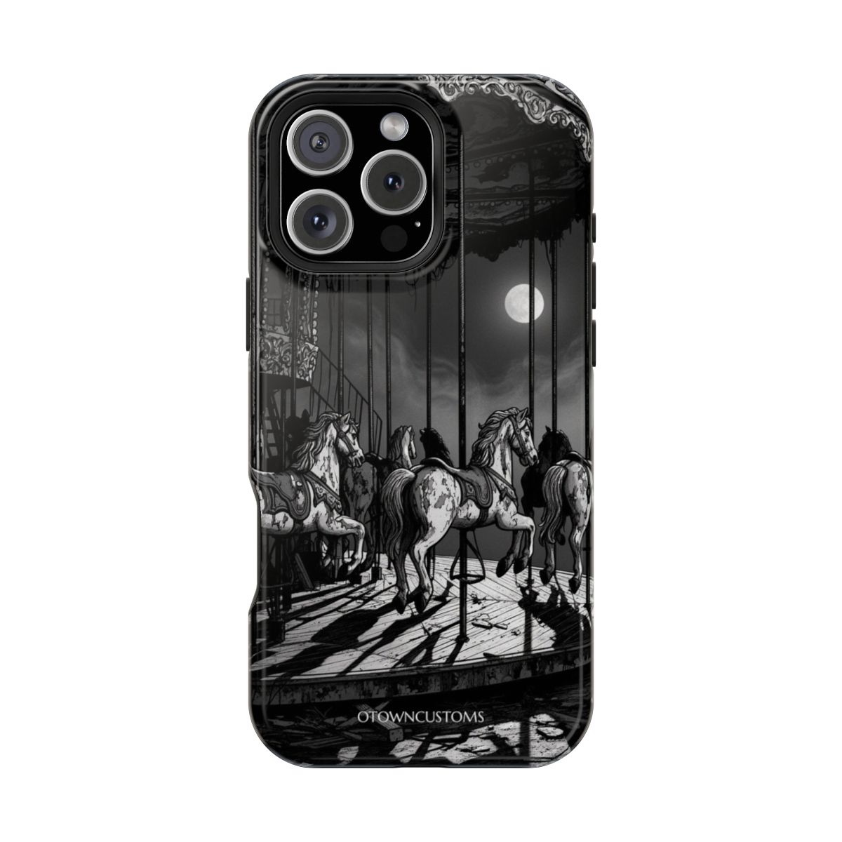 Monochromatic Creepy Carousel Silent Horses Ghostly Ride